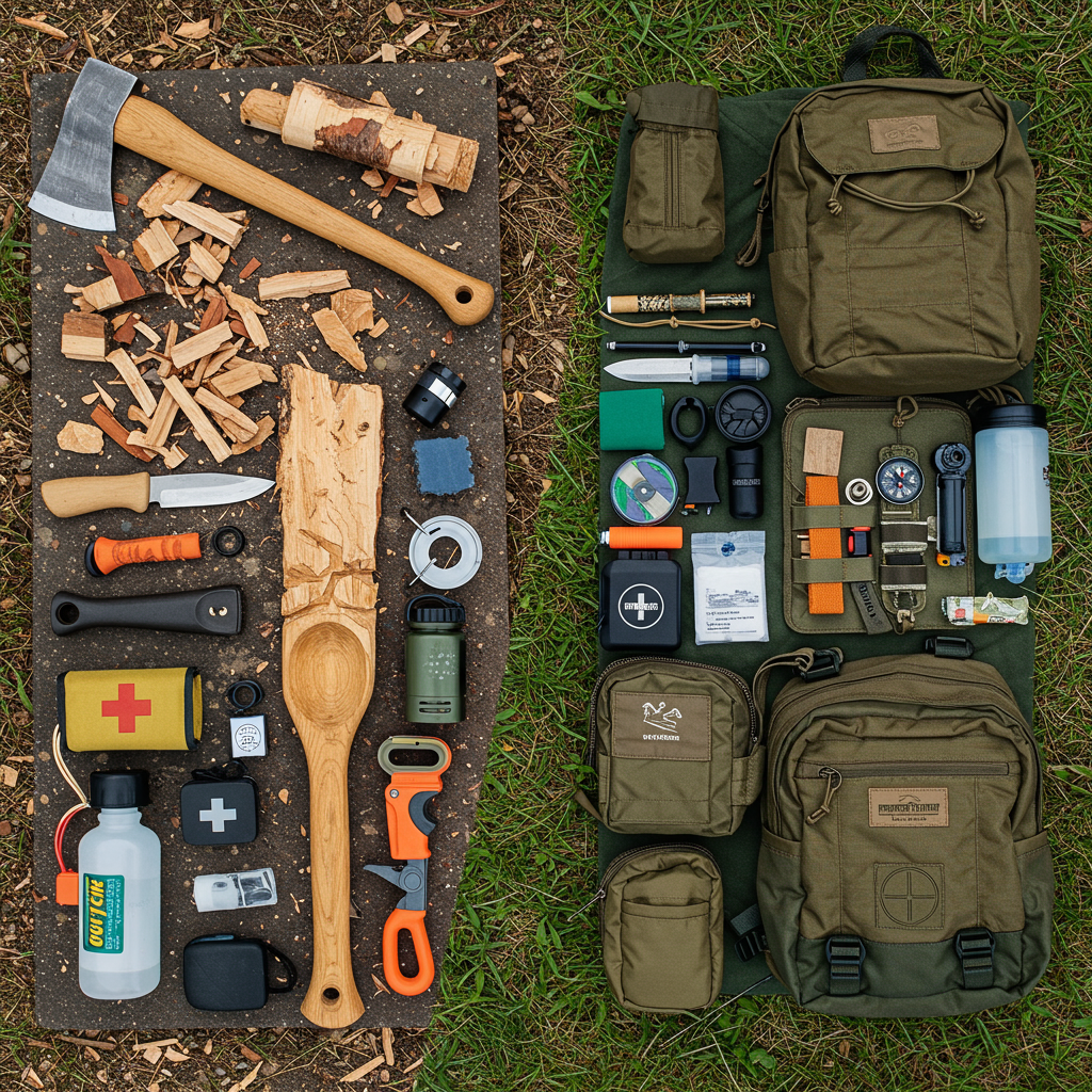 Bushcraft (Holzbearbeitung) vs. Survival (Notfallausrüstung)