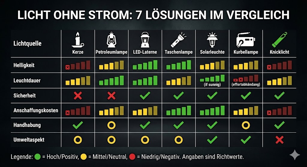 infografik licht ohne strom vergleich 7 loesungen
