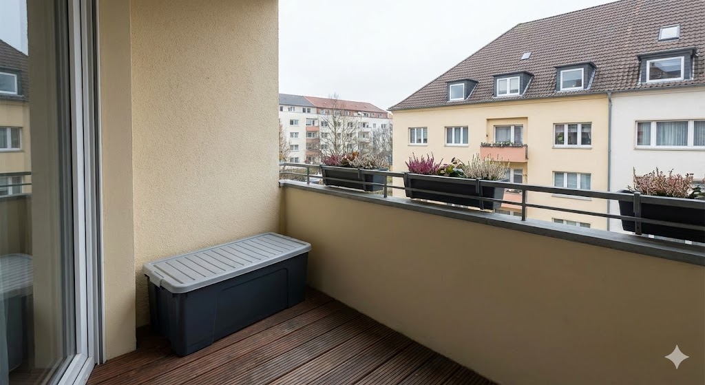 Zwischenlagerung der Beutel auf dem Balkon in einer Box.