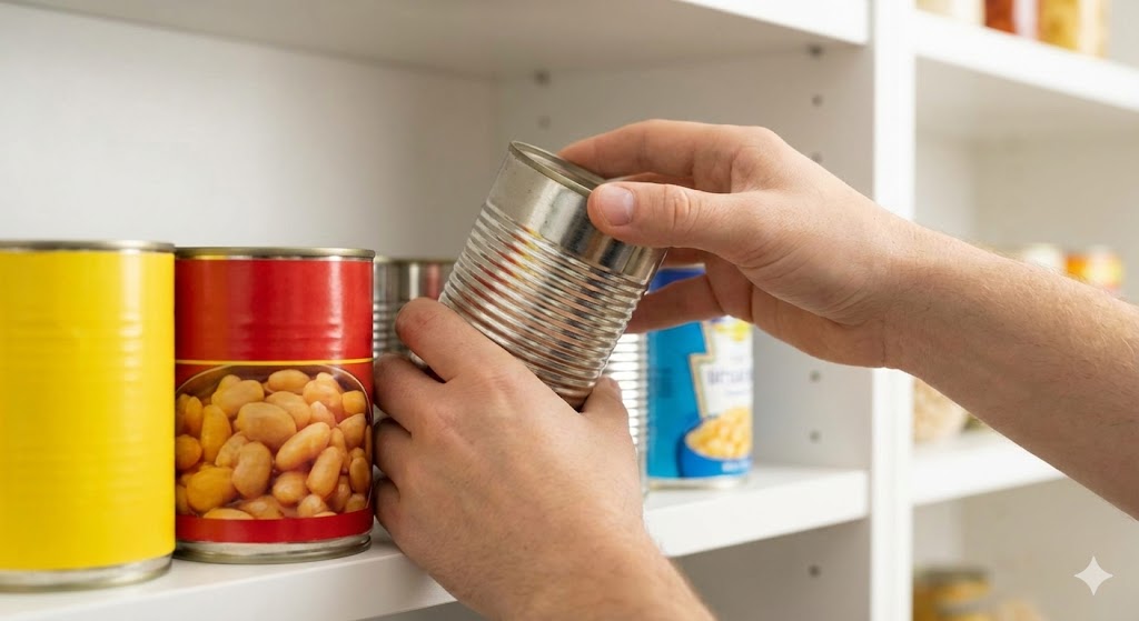 :Anwenden der FIFO-Methode: Neue Dosen nach hinten stellen.