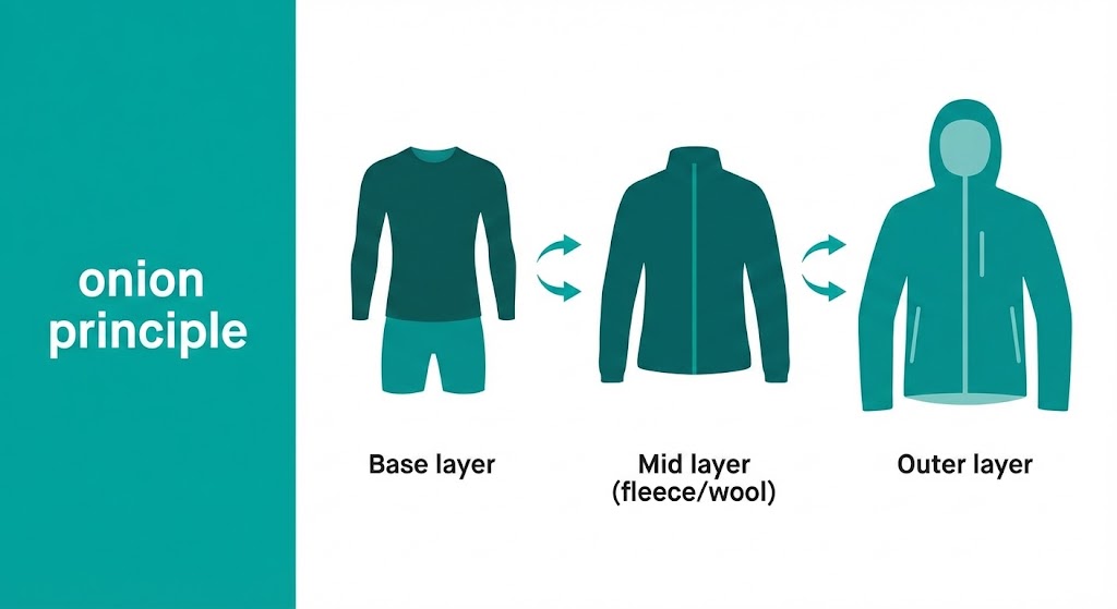infografik zwiebelprinzip waerme halten Infografik zum Zwiebelprinzip: Richtiges Anziehen zum Erhalt der Körperwärme.