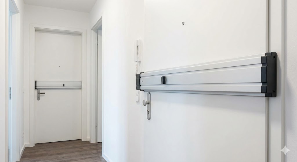 Haustür mit Panzerriegel von innen gesichert.